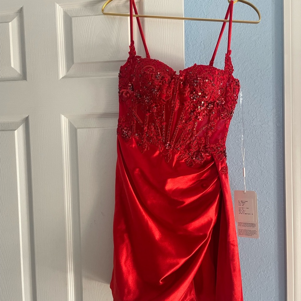 Elegant Red Beaded Women's Dress